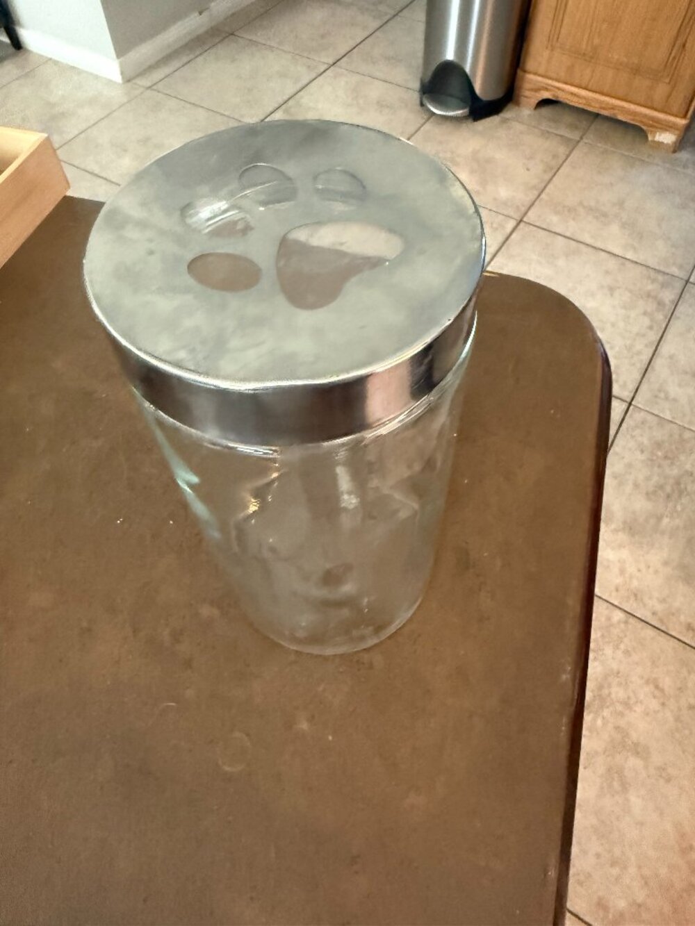 Pet Treat Jar - Pet Paw on Lid - Glass with Metal Lid